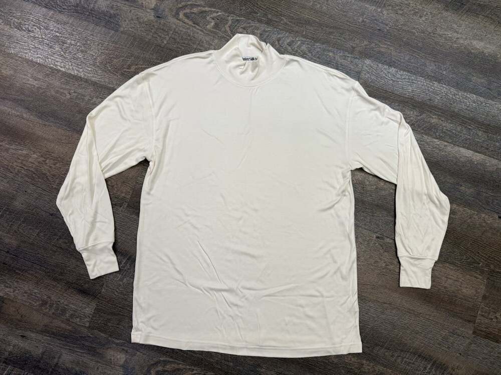 Vintage WinterSilks Mens Long Sleeve Ivory crew/mock neck Size XL 100% Silk